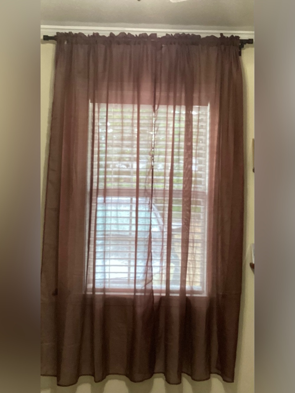Chocolate Brown Sheer Curtain 2 Panels Rod Pocket. - Picture 2 of 5